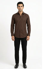 Chocolate Brown Striped Casual Shirt