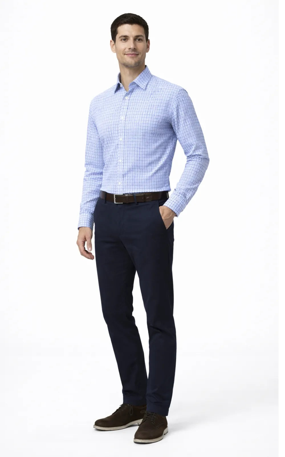 Light Blue Micro-Check Casual Shirt