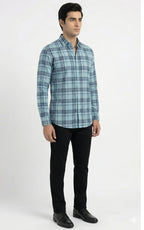 Sky Blue Plaid Casual Shirt