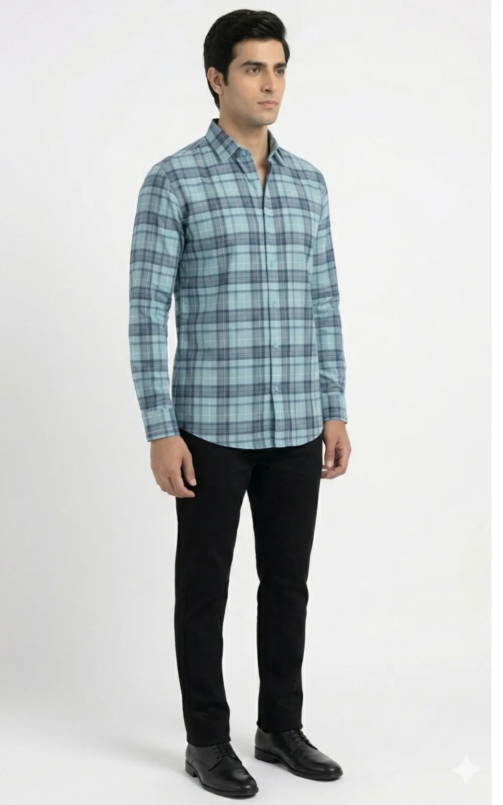 Sky Blue Plaid Casual Shirt