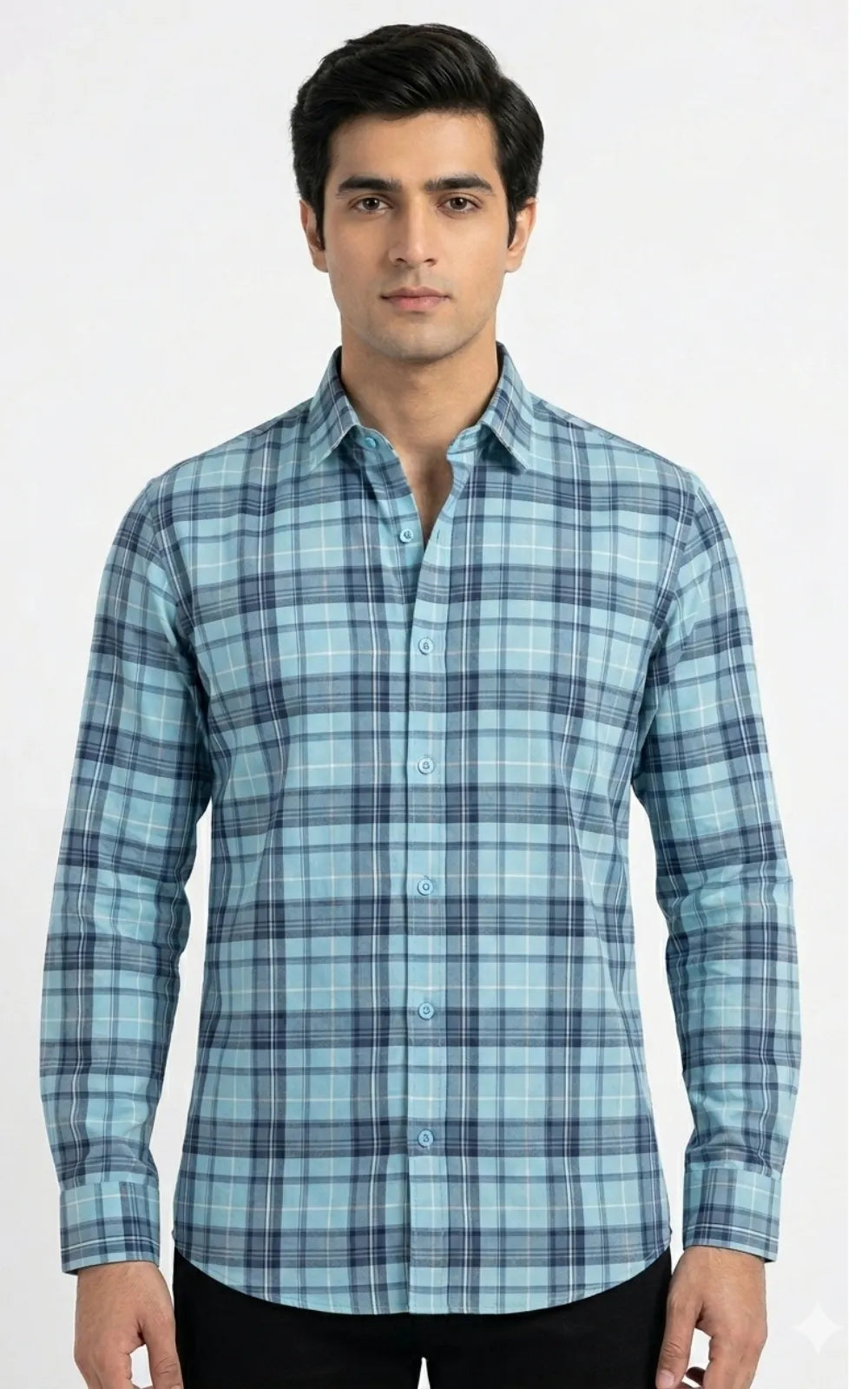 Sky Blue Plaid Casual Shirt