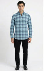 Sky Blue Plaid Casual Shirt