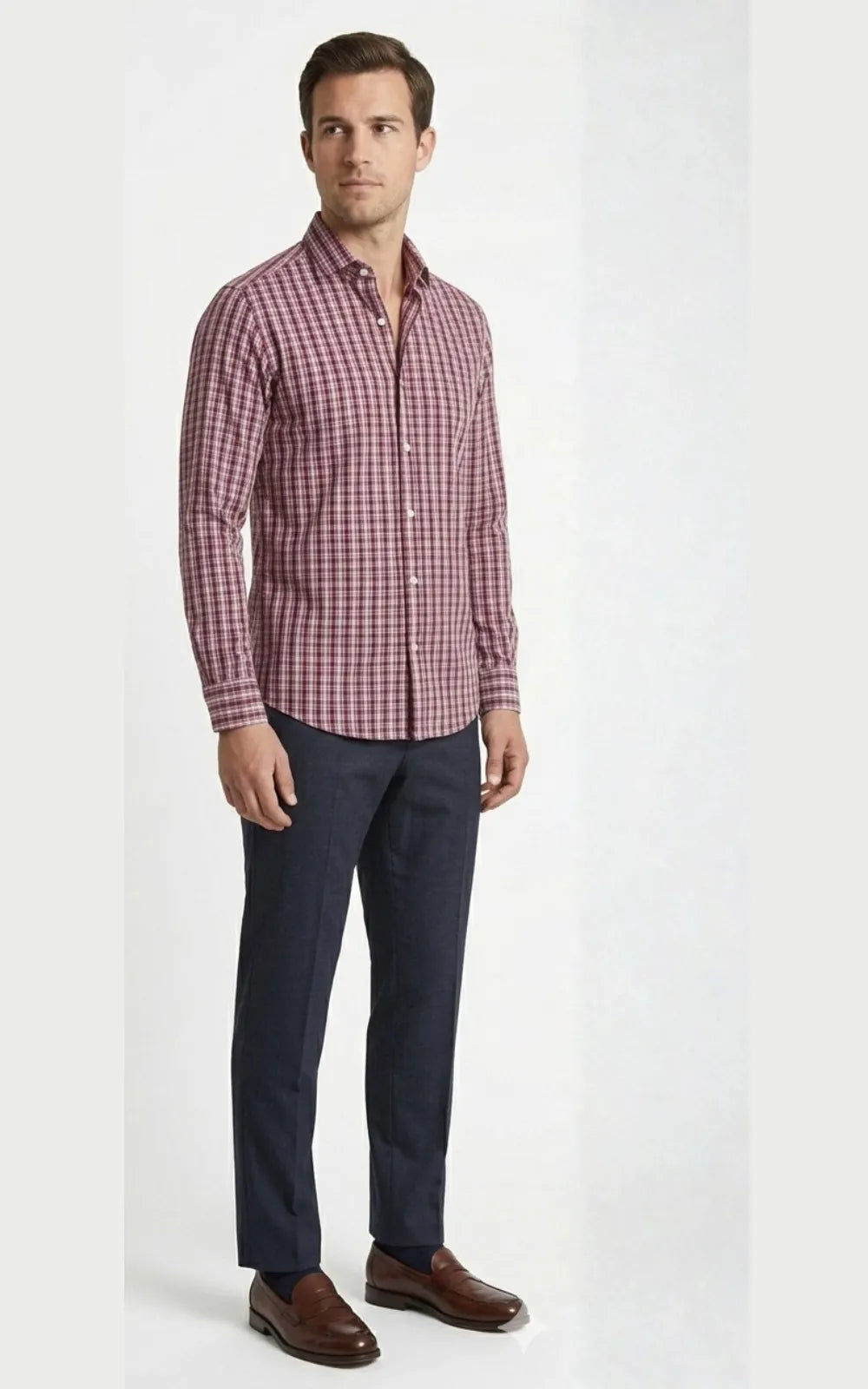 Maroon & White Micro-Check Casual Shirt