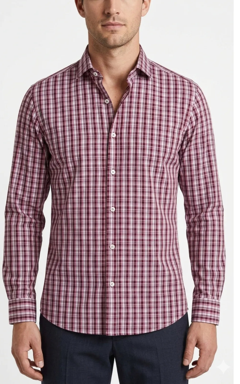 Maroon & White Micro-Check Casual Shirt