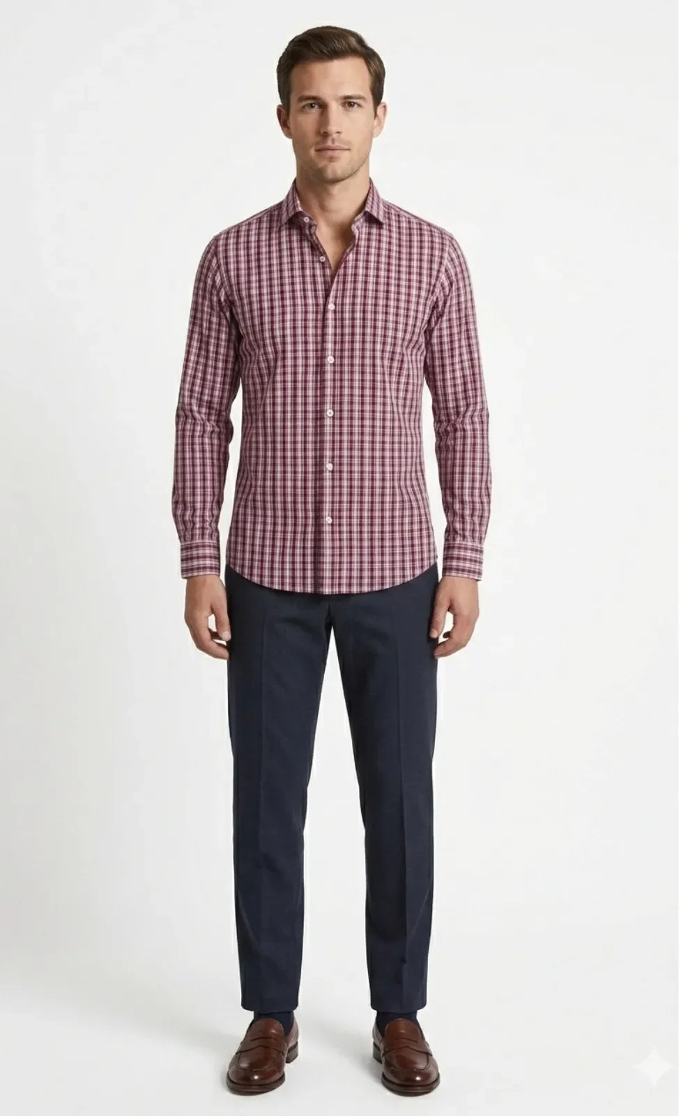 Maroon & White Micro-Check Casual Shirt