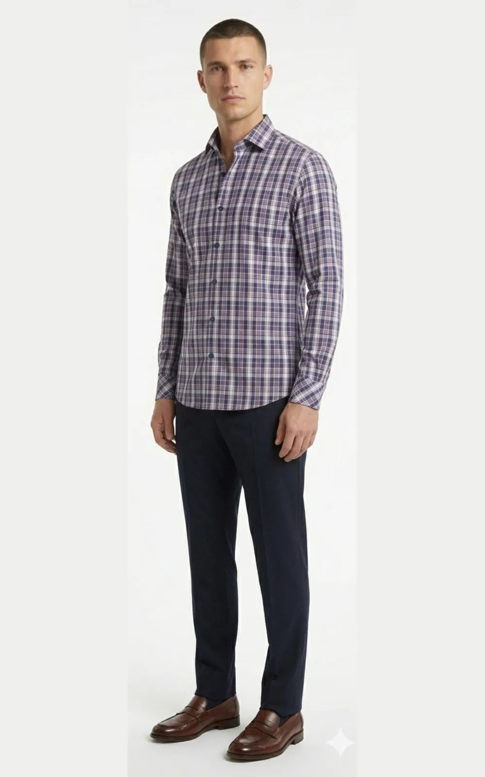 Deep Navy Blue Micro-Check Casual Shirt
