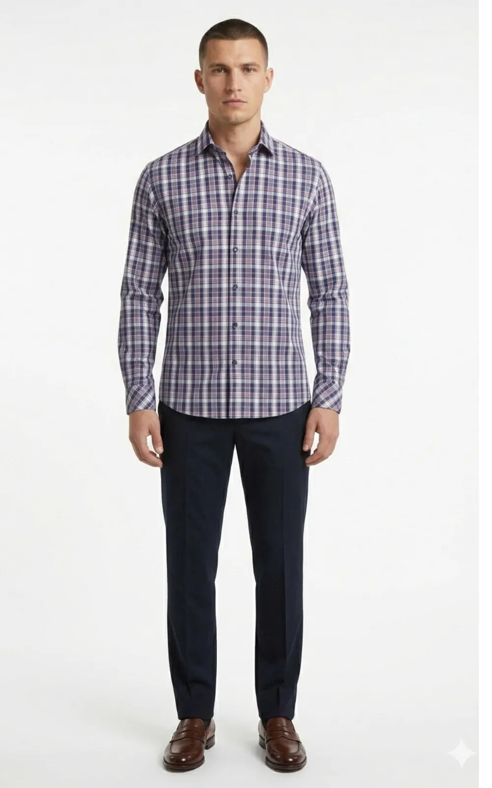Deep Navy Blue Micro-Check Casual Shirt