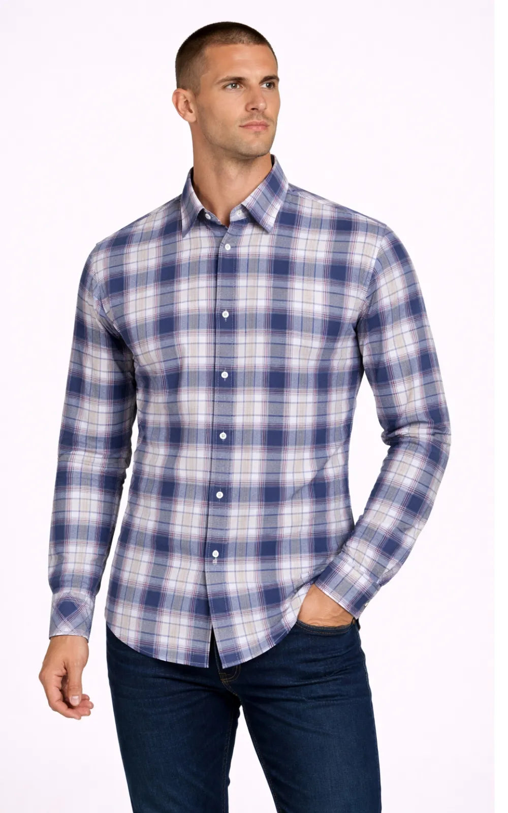 Purple & White Multi-Check Casual Shirt