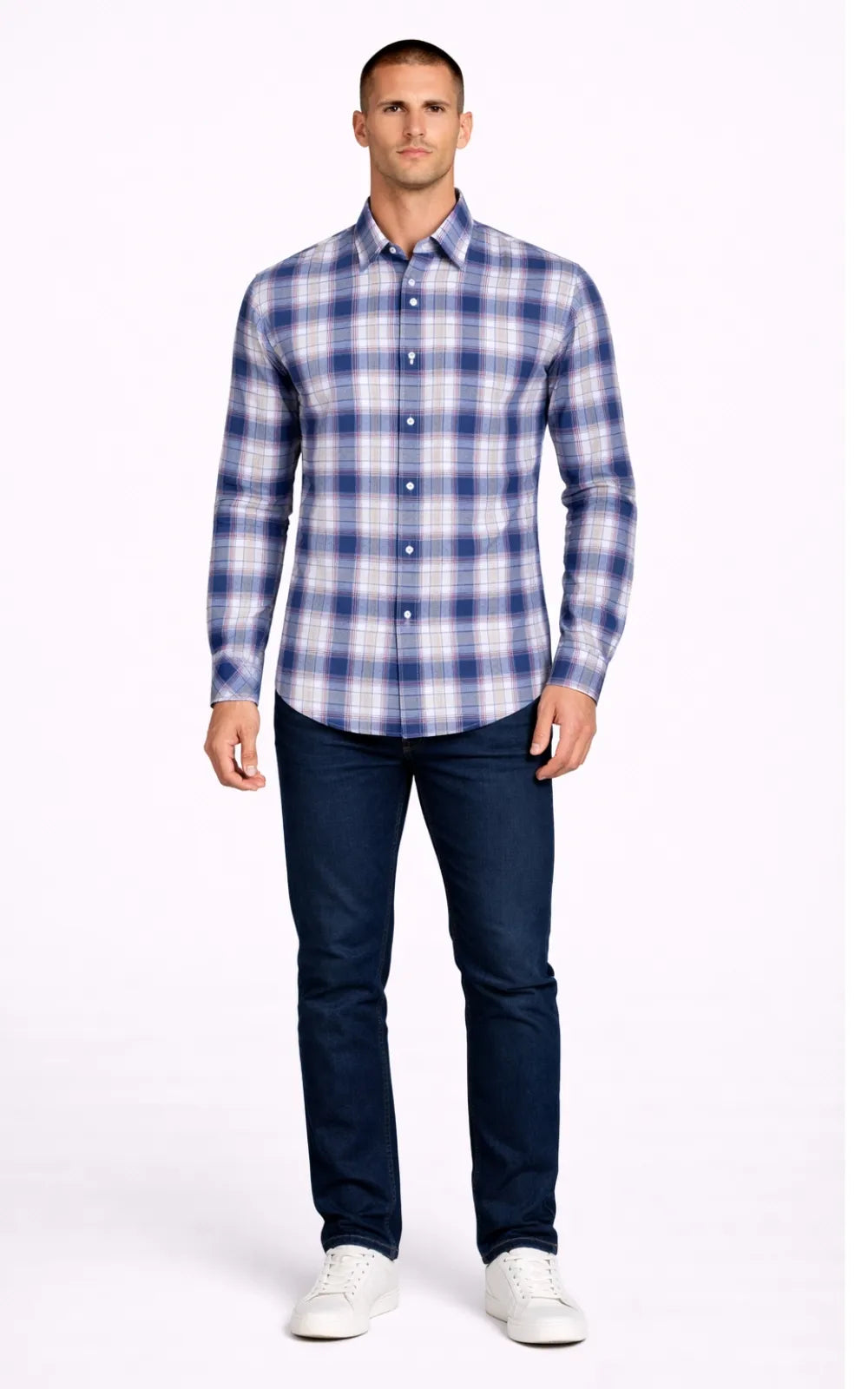 Purple & White Multi-Check Casual Shirt