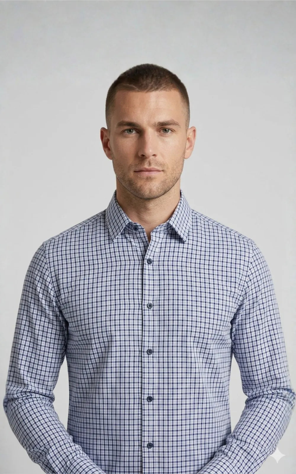 Navy Blue & White Gingham Casual Shirt