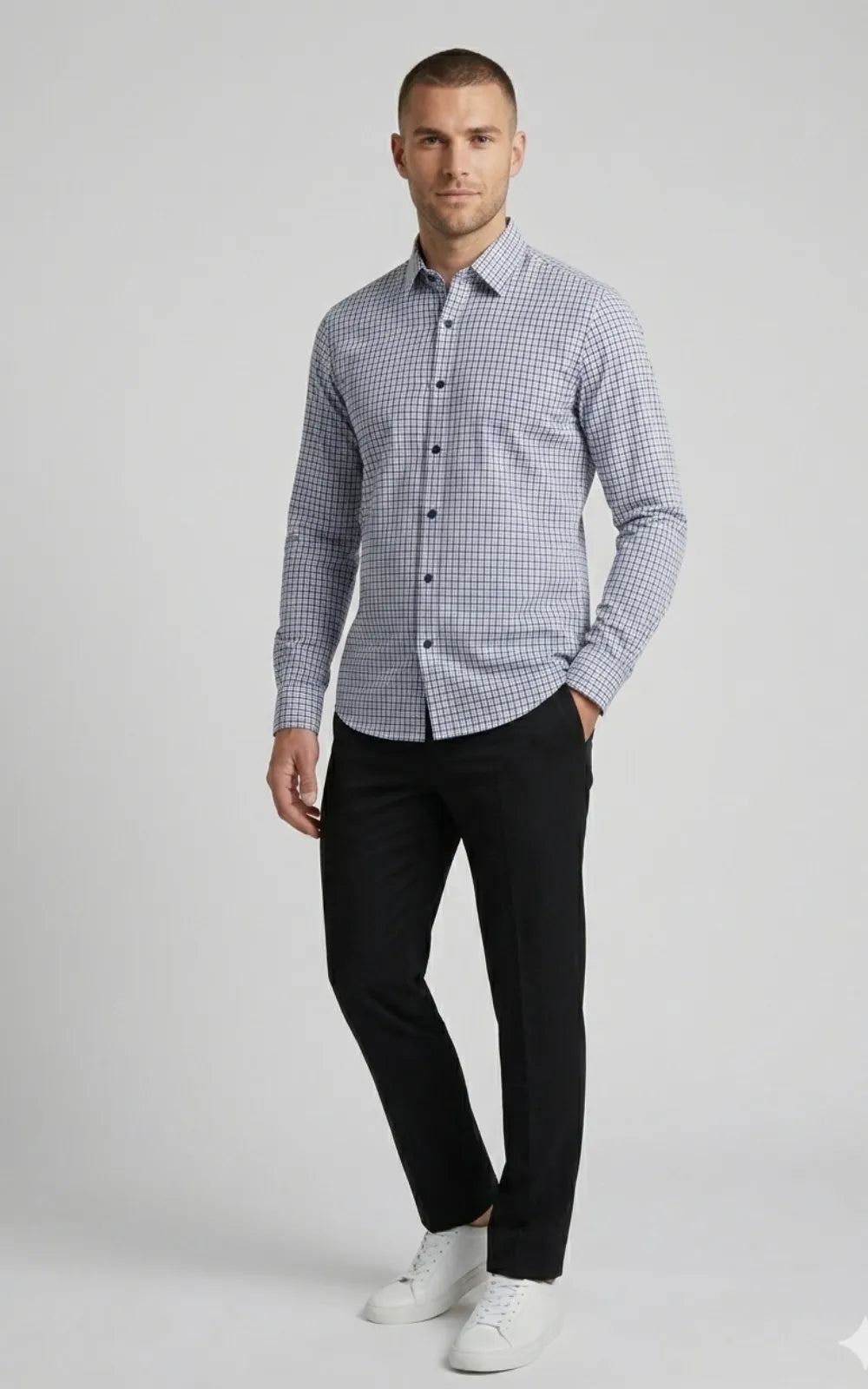 Navy Blue & White Gingham Casual Shirt