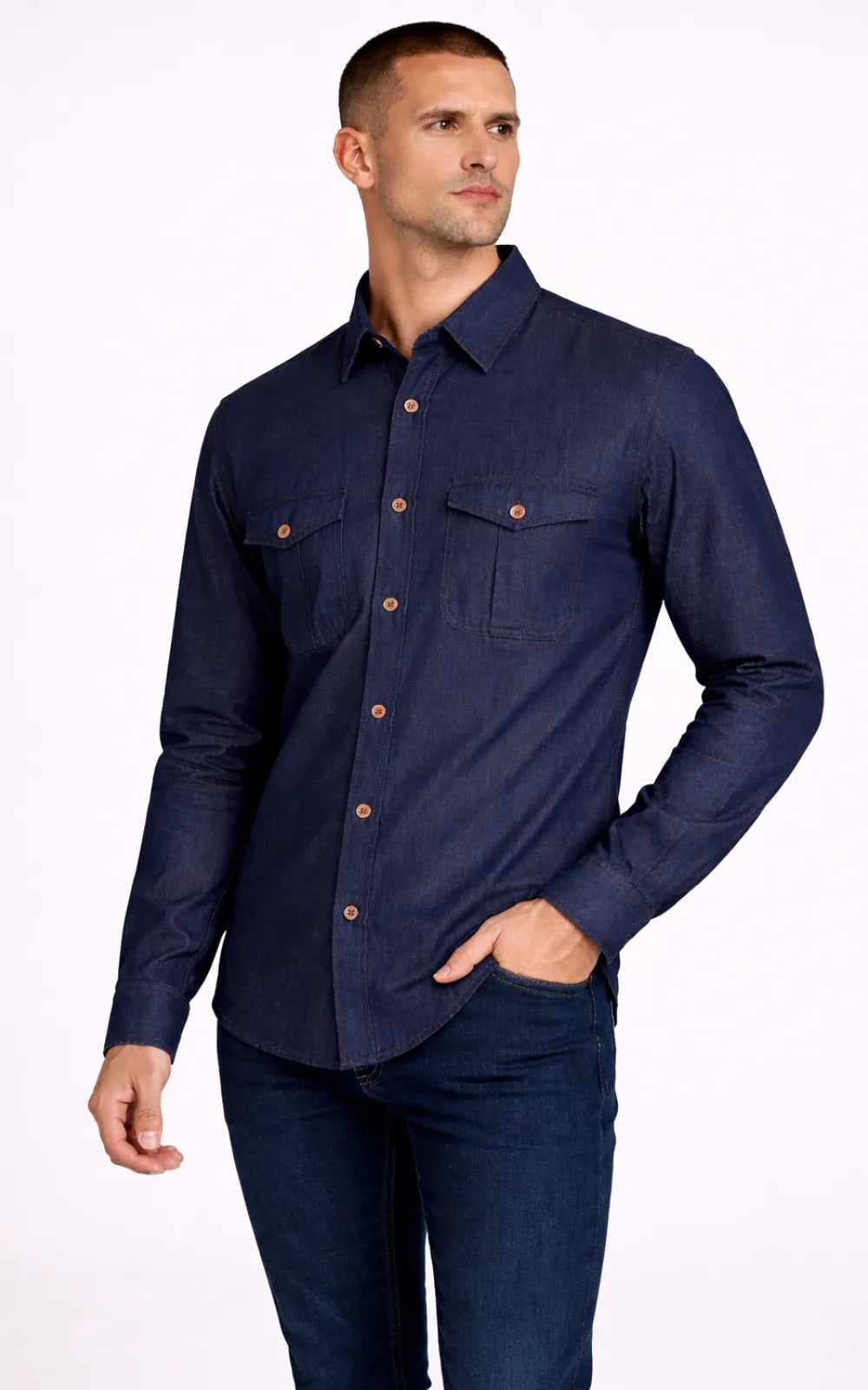 Dark Indigo Denim Cotton Casual Shirt