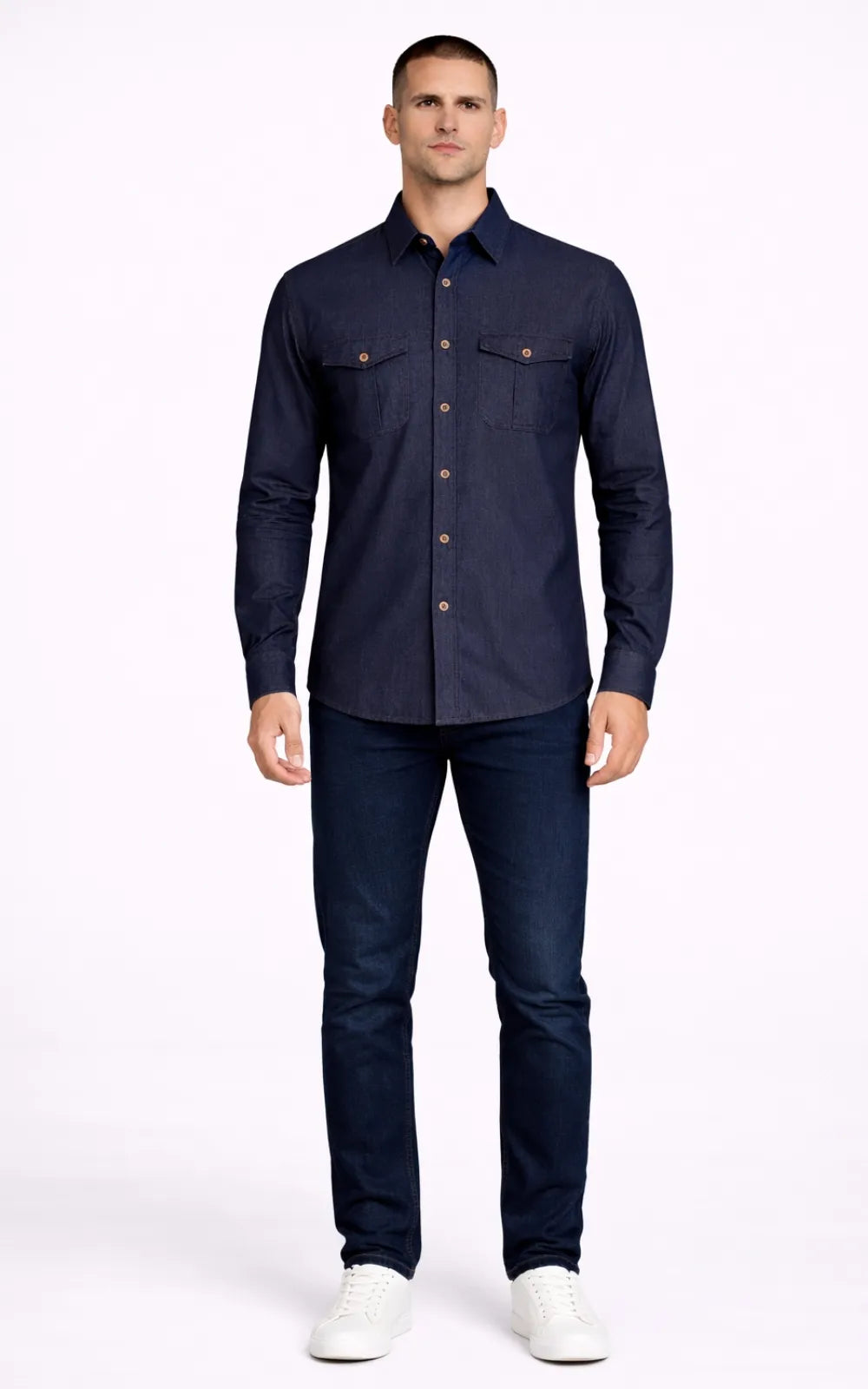 Dark Indigo Denim Cotton Casual Shirt