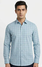 Light Blue Checkered Casual Shirt