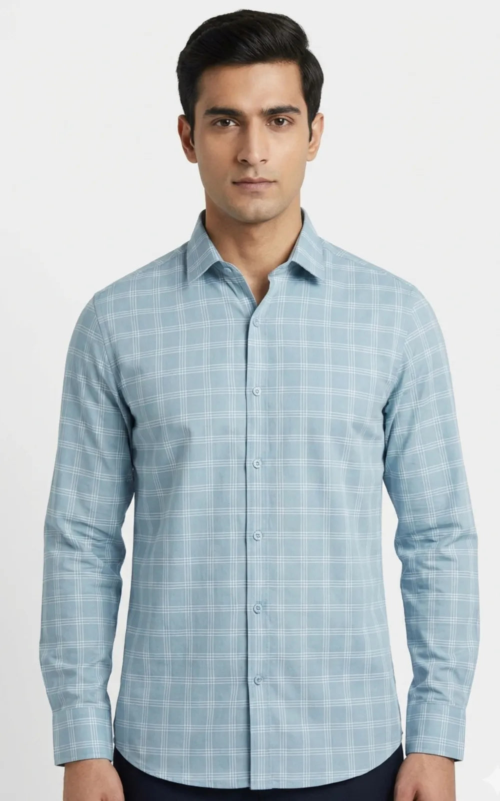 Light Blue Checkered Casual Shirt