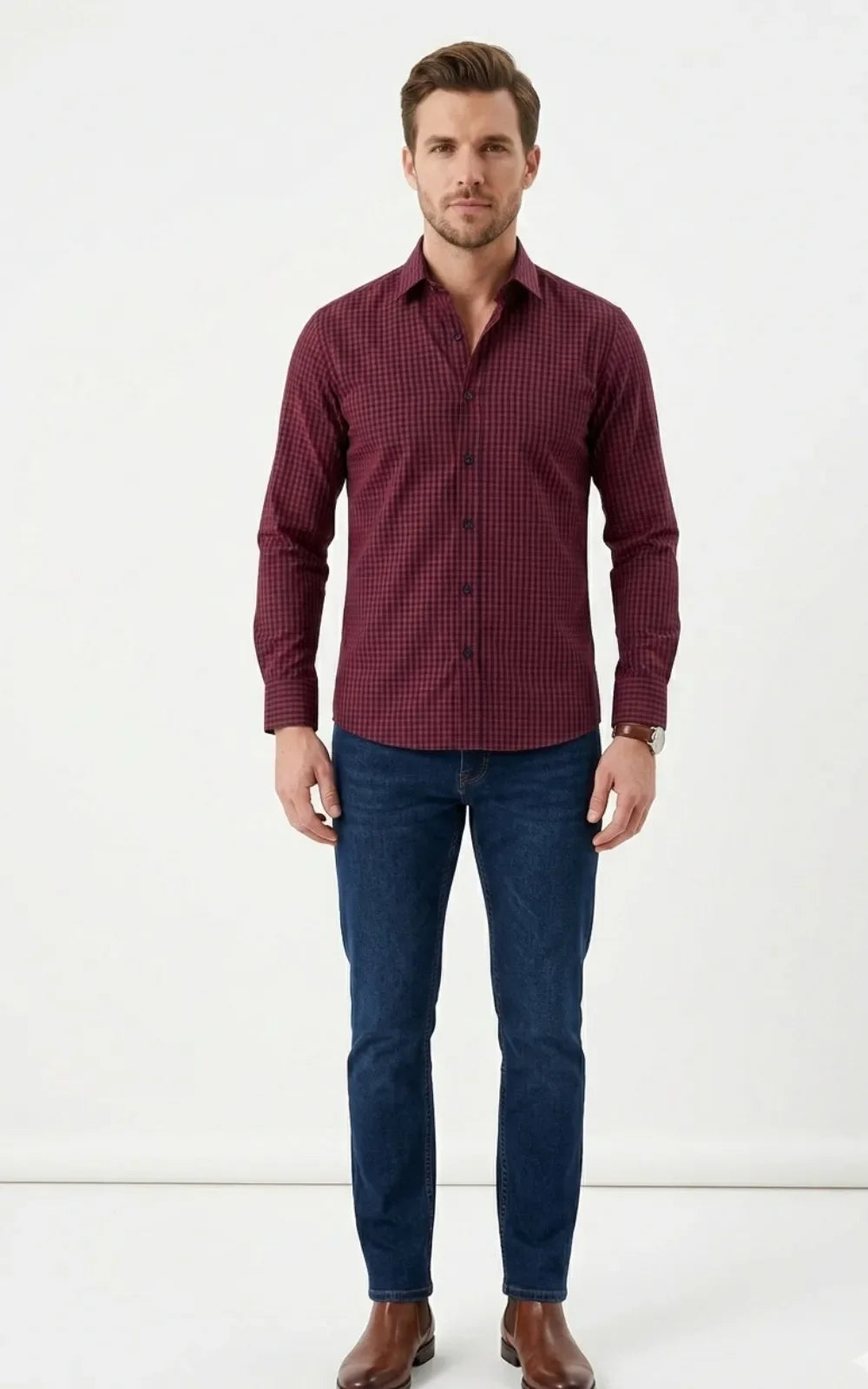 Maroon & Black Micro-Check Casual Shirt