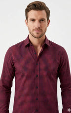 Maroon & Black Micro-Check Casual Shirt
