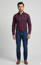 Navy Blue & Red Checkered Casual Shirt