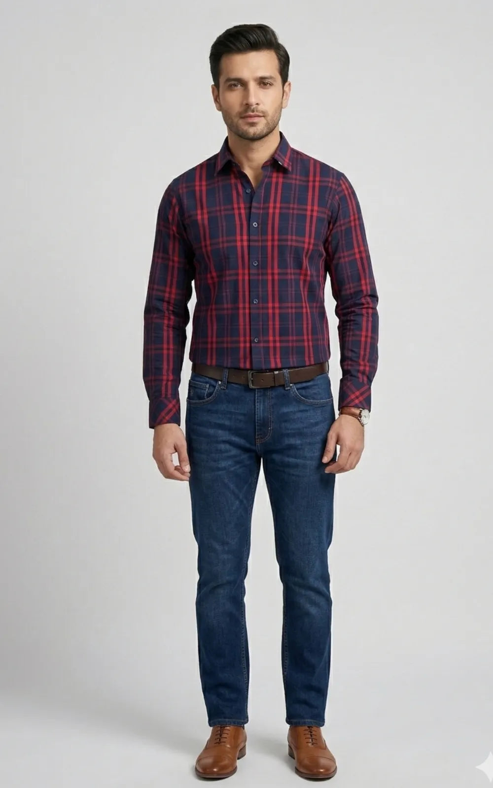 Navy Blue & Red Checkered Casual Shirt