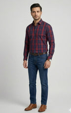 Navy Blue & Red Checkered Casual Shirt