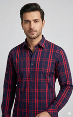 Navy Blue & Red Checkered Casual Shirt