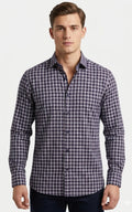 Navy Blue Gingham Check Casual Shirt