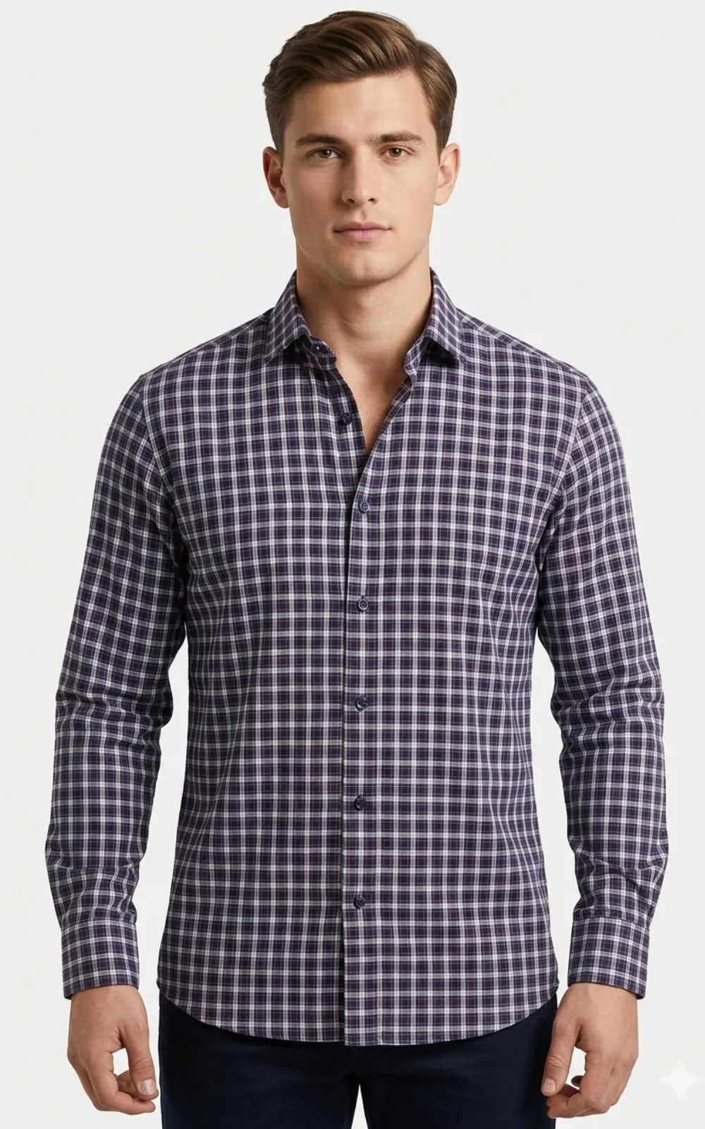 Navy Blue Gingham Check Casual Shirt