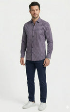 Navy Blue Gingham Check Casual Shirt
