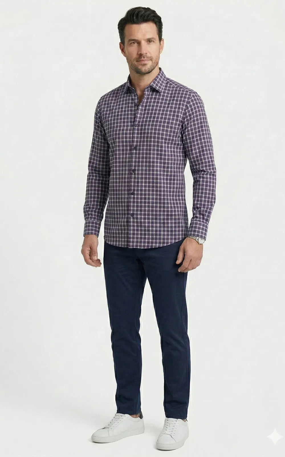 Navy Blue Gingham Check Casual Shirt