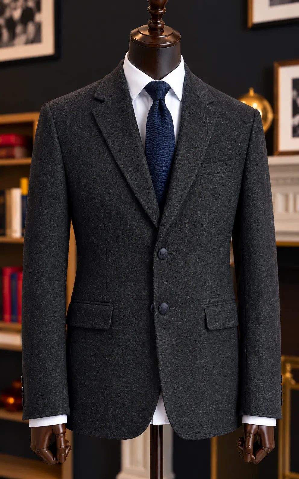 Charcoal Grey Tweed Wool Casual Coat Last Option