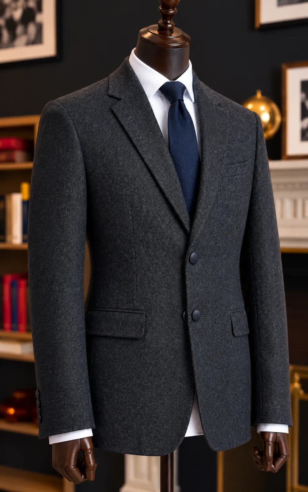 Charcoal Grey Tweed Wool Casual Coat Last Option