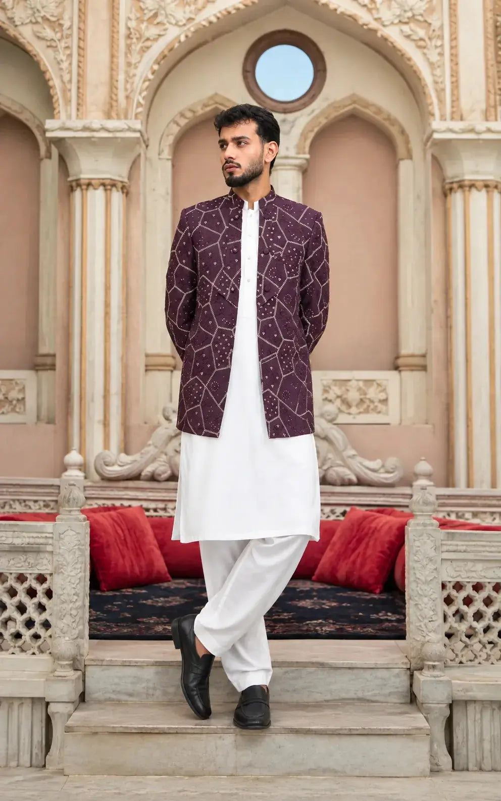 Plum Embroidered Open Coat Last Option