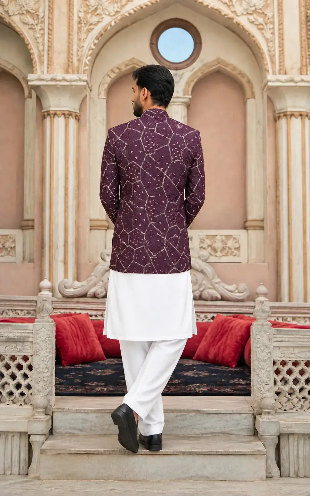 Plum Embroidered Open Coat Last Option