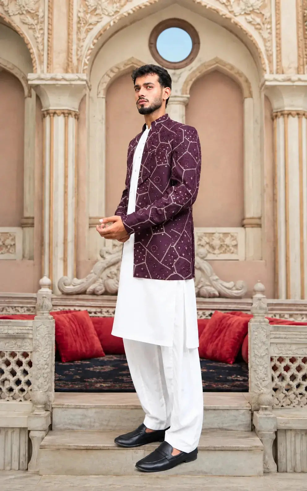 Plum Embroidered Open Coat Last Option