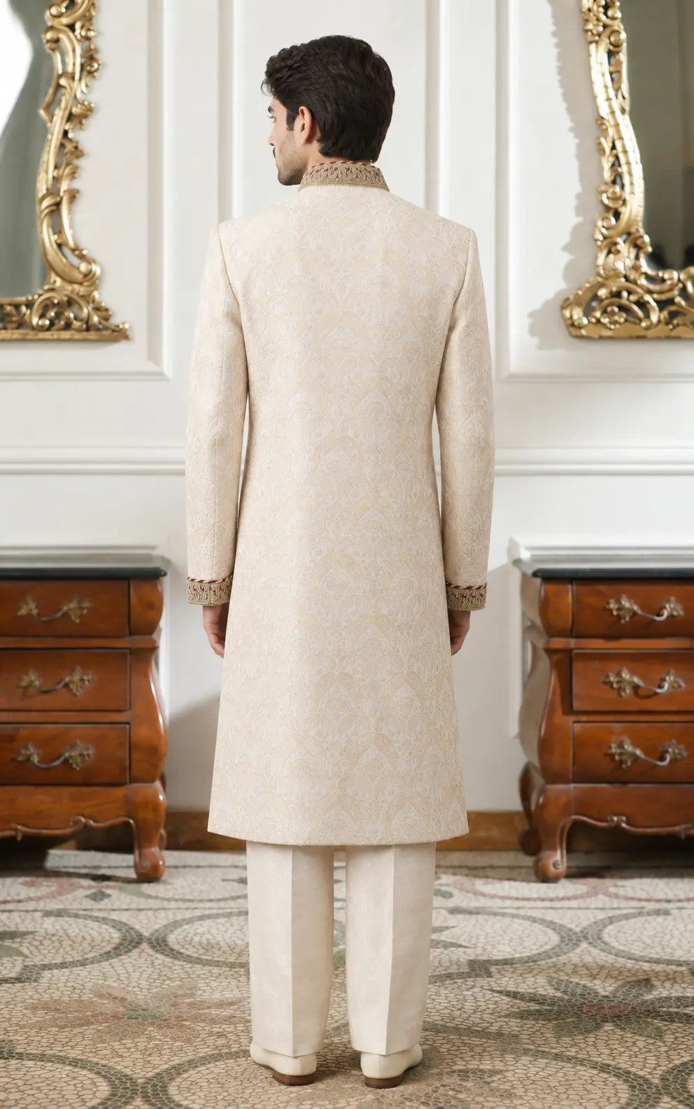 Ivory Self Jacquard Embellished Sherwani