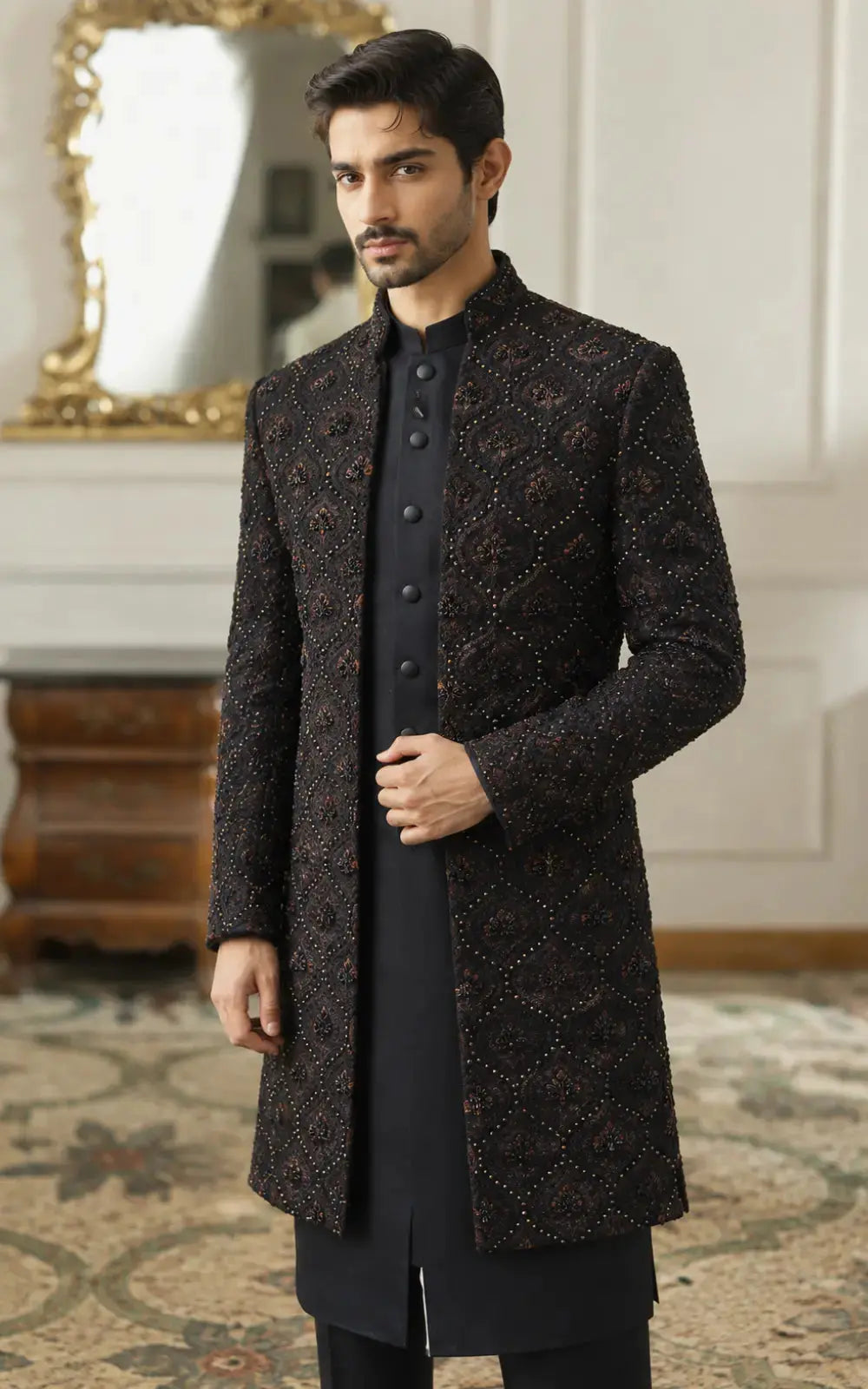 Dark Brown Embellished Open Goan 3-Piece Set Last Option