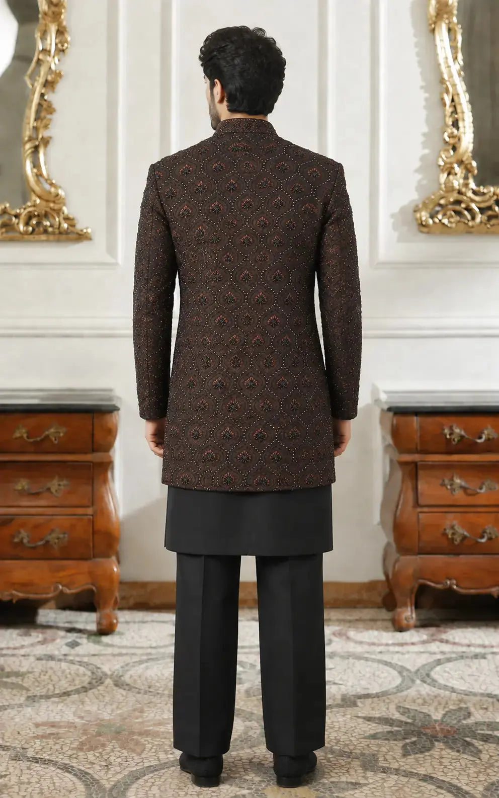 Dark Brown Embellished Open Goan 3-Piece Set Last Option