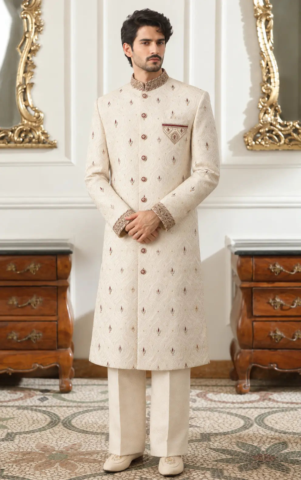 Ivory Embroidered Booti Sherwani
