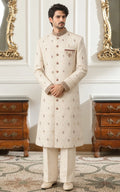 Ivory Embroidered Booti Sherwani