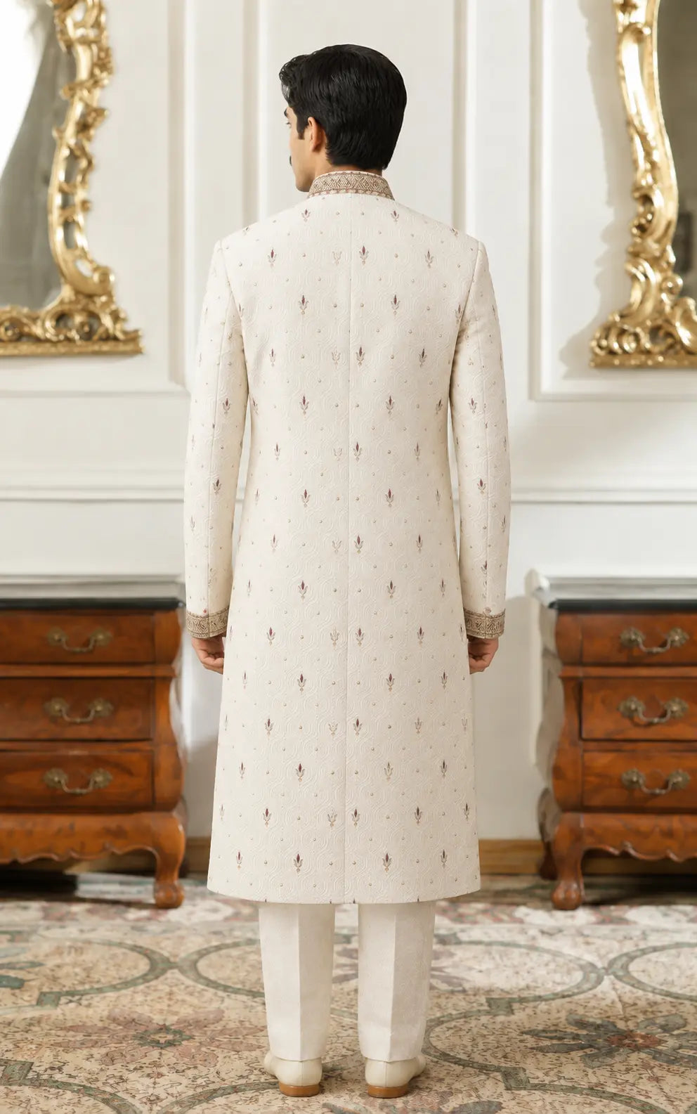 Ivory Embroidered Booti Sherwani