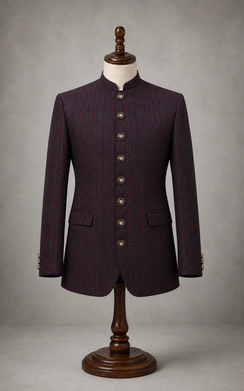 Maroon Black Jacquard Stripe Prince Coat