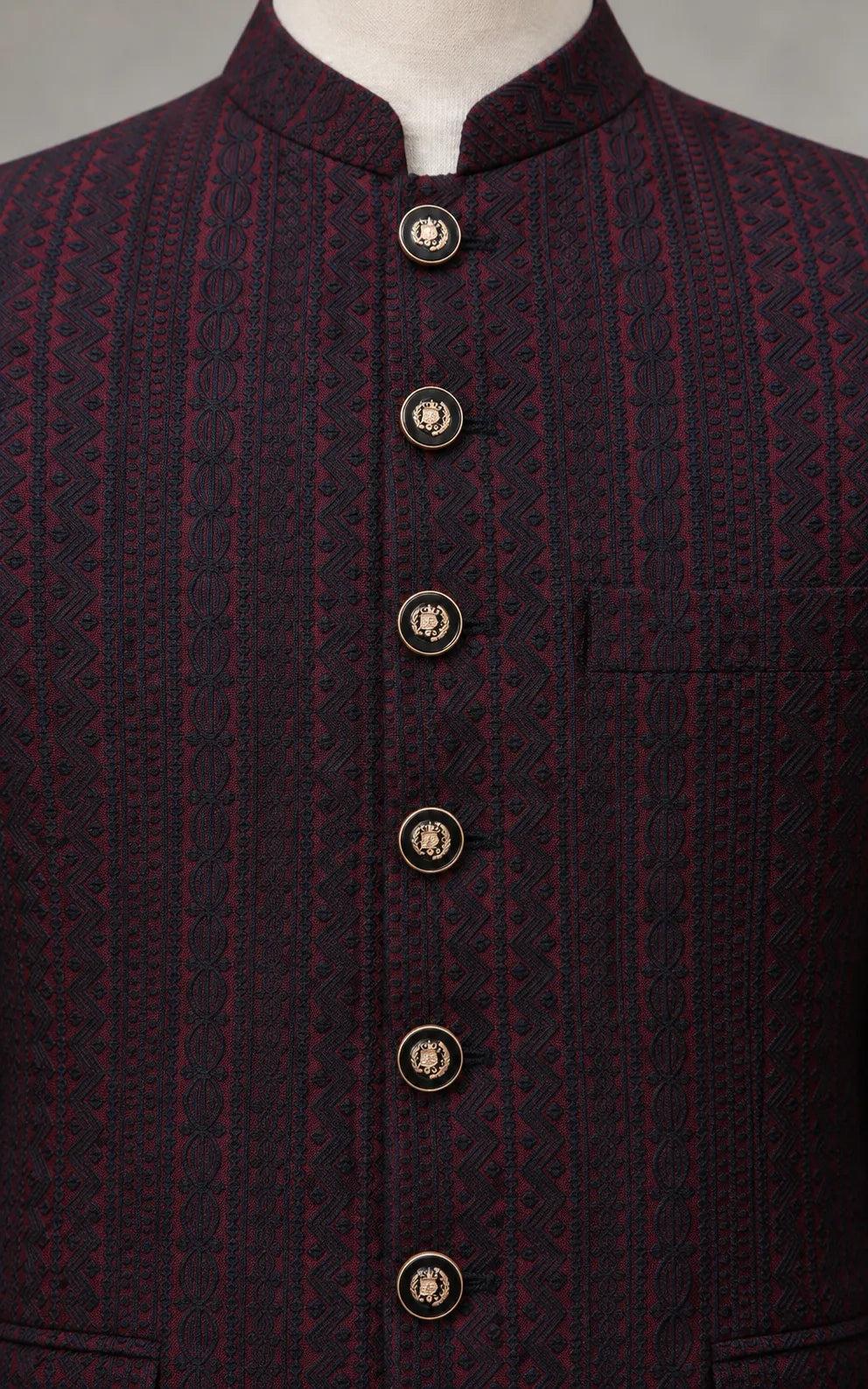Maroon Black Jacquard Stripe Prince Coat