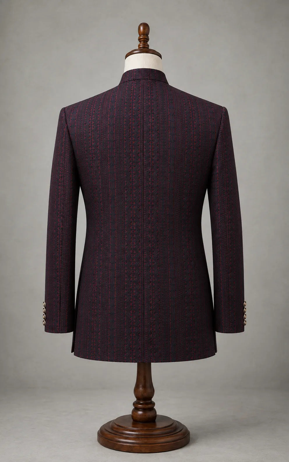 Maroon Black Jacquard Stripe Prince Coat