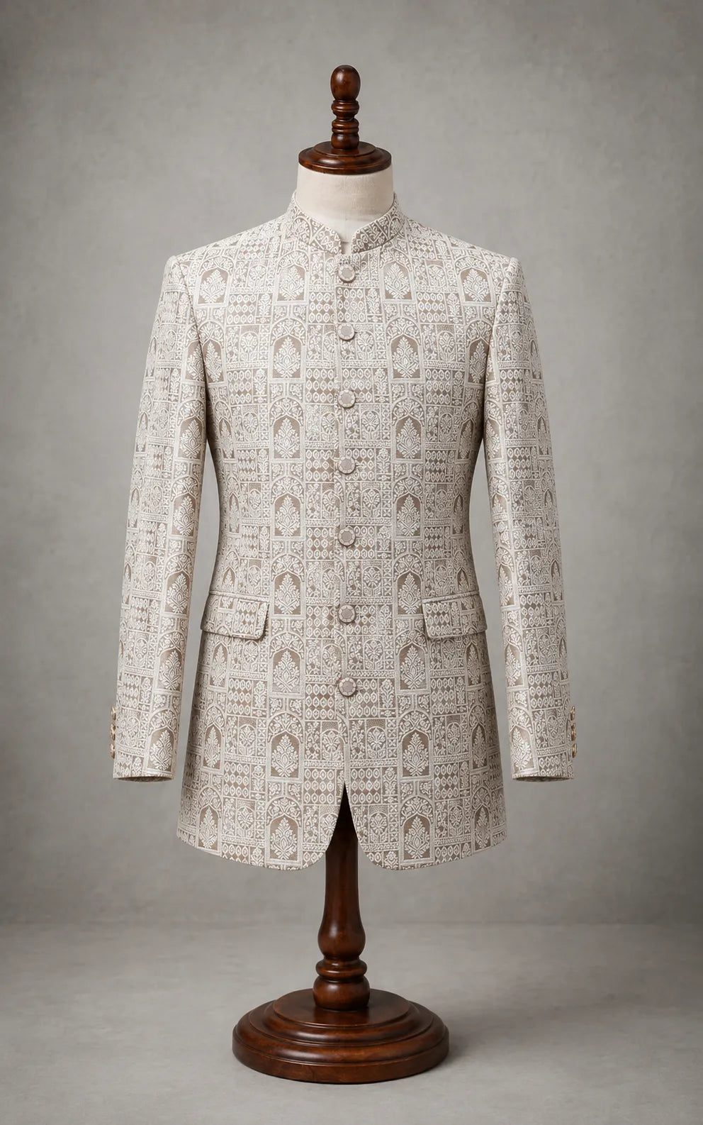 Beige Mosaic Pattern Self-Embossed Prince Coat