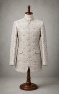 Beige Mosaic Pattern Self-Embossed Prince Coat