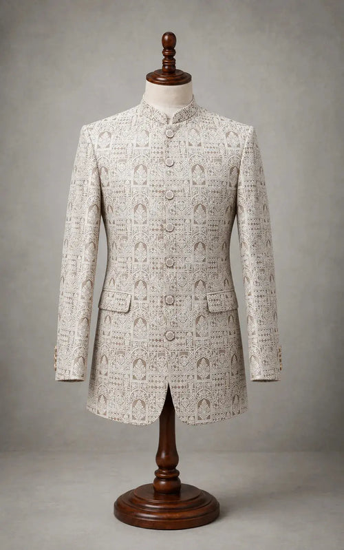 Beige Mosaic Pattern Self-Embossed Prince Coat Last Option