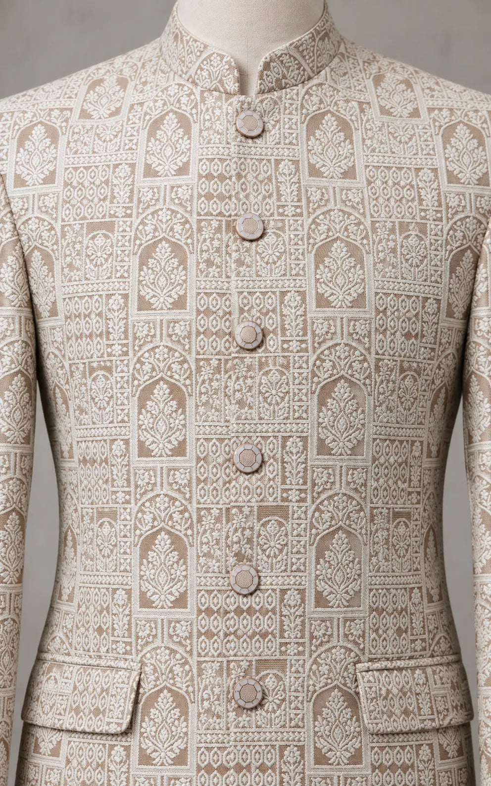 Beige Mosaic Pattern Self-Embossed Prince Coat