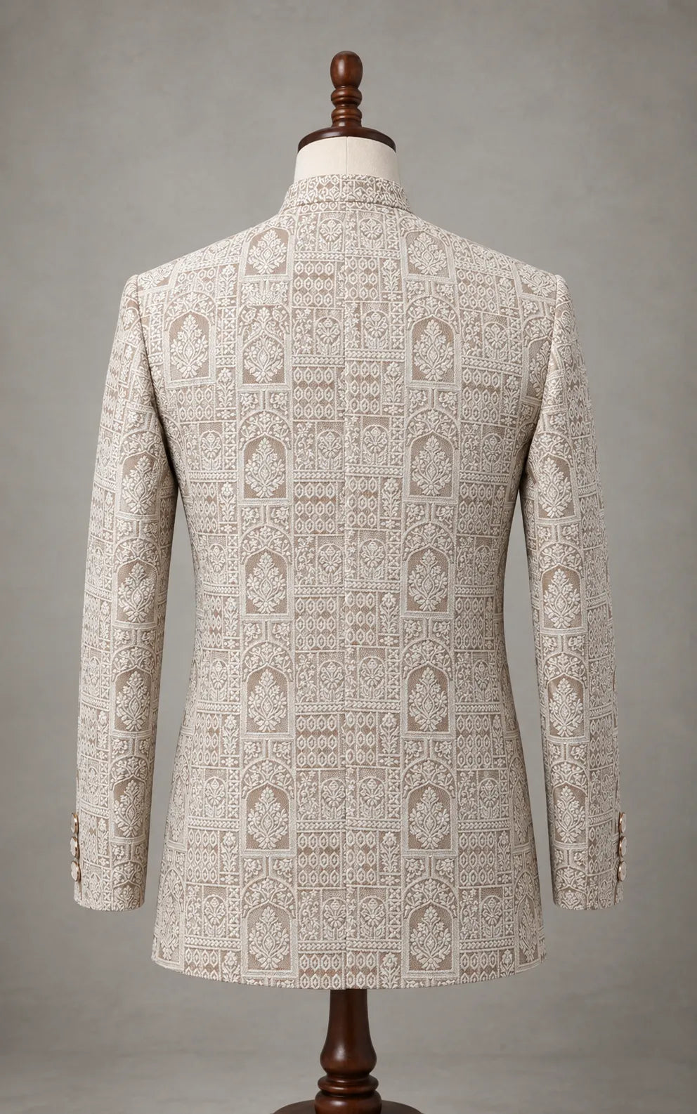 Beige Mosaic Pattern Self-Embossed Prince Coat