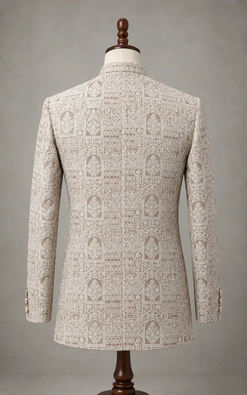 Beige Mosaic Pattern Self-Embossed Prince Coat Last Option