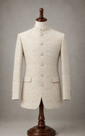 Beige Leaf Pattern Self-Embossed Prince Coat